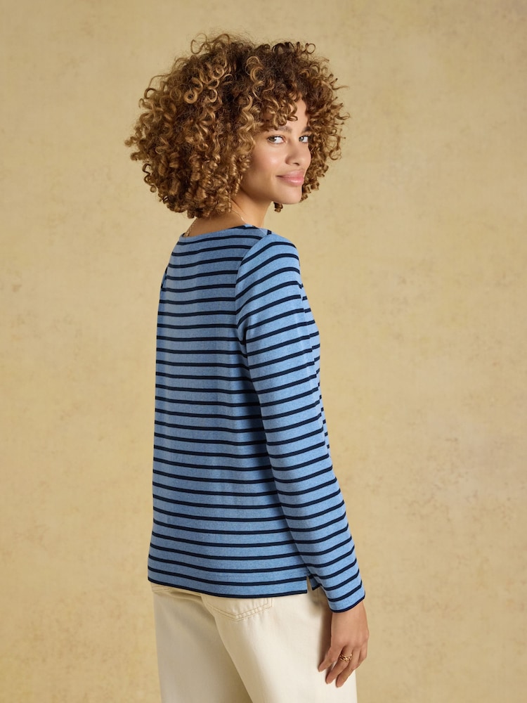 Joules Harbour Blue Marl Long Sleeve Striped Boat Neck Breton Top - Image 2 of 9 Joules Harbour Blue Marl Long Sleeve Striped Boat Neck Breton Top - Image 2 of 9