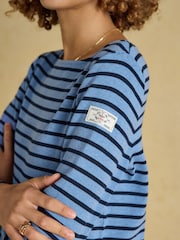 Joules Harbour Blue Marl Long Sleeve Striped Boat Neck Breton Top - Image 3 of 9