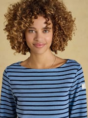 Joules Harbour Blue Marl Long Sleeve Striped Boat Neck Breton Top - Image 5 of 9