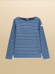 Joules Harbour Blue Marl Long Sleeve Striped Boat Neck Breton Top - Image 9 of 9
