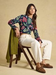 Harbour Navy Floral Printed Boat Neck 100% Cotton Jersey Top - Image 3 of 8
