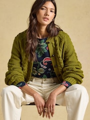 Harbour Navy Floral Printed Boat Neck 100% Cotton Jersey Top - Image 5 of 8