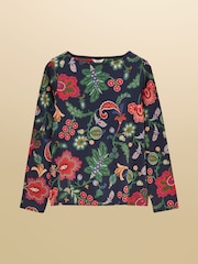 Harbour Navy Floral Printed Boat Neck 100% Cotton Jersey Top - Image 8 of 8