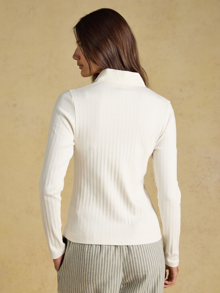 Joules Elle Cream Cotton Rich Pointelle Jersey Shirt - Image 2 of 7 Joules Elle Cream Cotton Rich Pointelle Jersey Shirt - Image 2 of 7