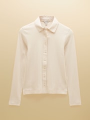 Joules Elle Cream Cotton Rich Pointelle Jersey Shirt - Image 7 of 7