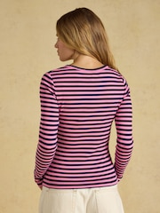 Navy& Pink Striped - Joules Sophie Ribbed Fitted T-Shirt - Image 2 of 7
