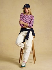 Navy& Pink Striped - Joules Sophie Ribbed Fitted T-Shirt - Image 3 of 7