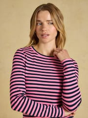 Navy& Pink Striped - Joules Sophie Ribbed Fitted T-Shirt - Image 6 of 7