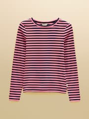 Navy& Pink Striped - Joules Sophie Ribbed Fitted T-Shirt - Image 7 of 7