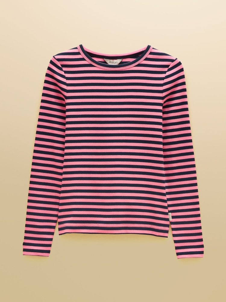 Navy& Pink Striped - Joules Sophie Ribbed Fitted T-Shirt - Image 7 of 7