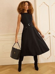 Love & Roses Black Petite Sleeveless Belted Dress - Image 2 of 4