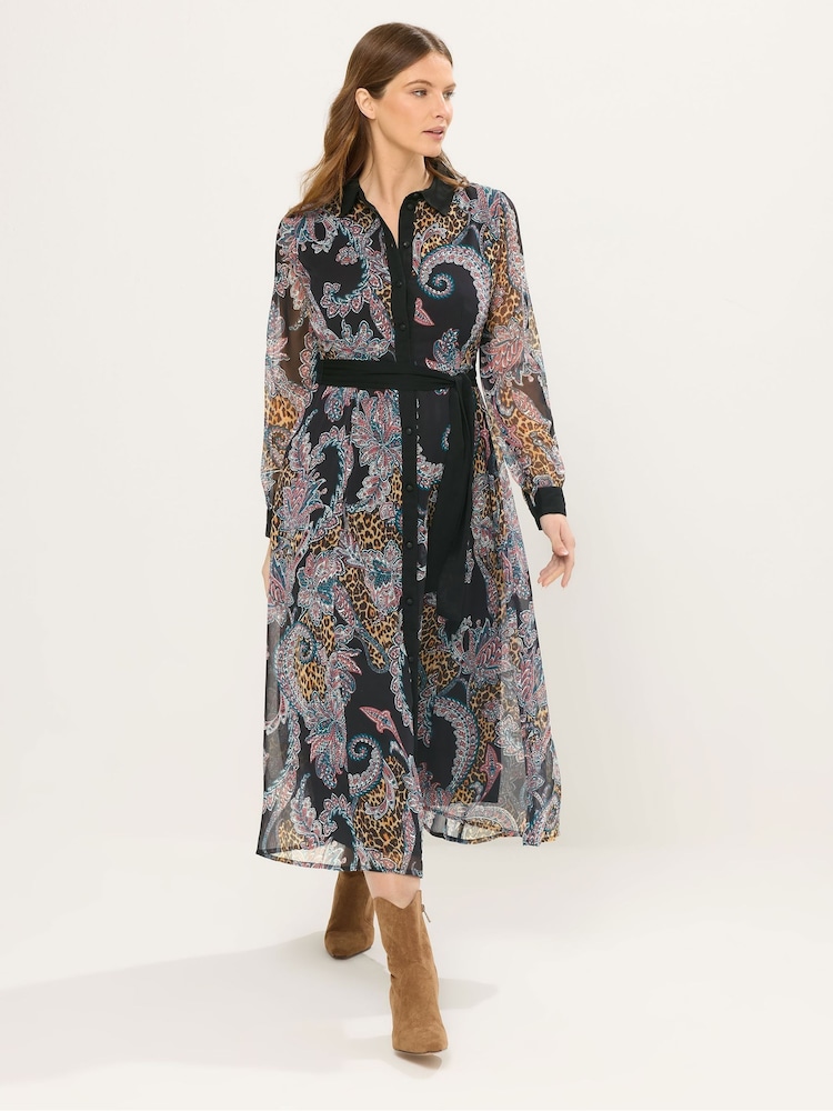 Star by Julien MacDonald Black Paisley Print Shirt Dress - Image 2 of 5