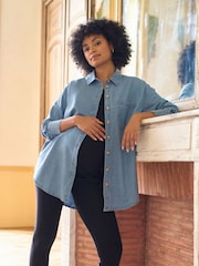 Seraphine Blue Denim Maternity & Nursing Shirt Dress - Image 1 of 5