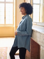 Seraphine Blue Denim Maternity & Nursing Shirt Dress - Image 2 of 5