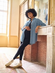 Seraphine Blue Denim Maternity & Nursing Shirt Dress - Image 3 of 5