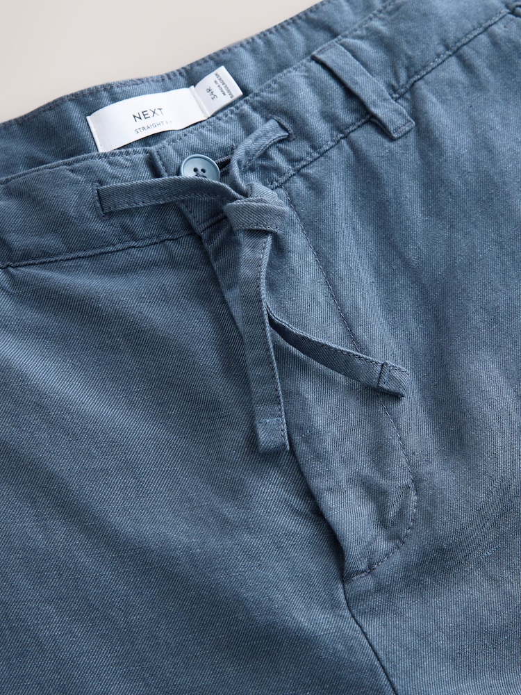 Blue Straight Fit Cotton Linen Blend Chino Trousers - Image 2 of 3