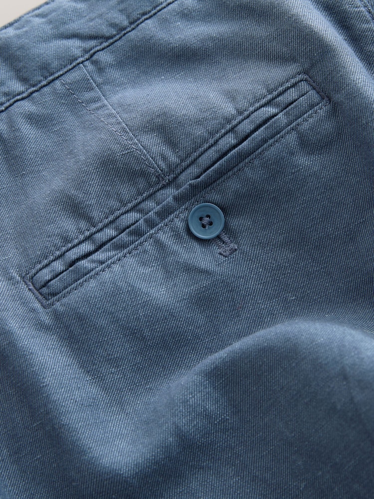 Blue Straight Fit Cotton Linen Blend Chino Trousers - Image 3 of 3