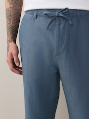 Blue Straight Fit Cotton Linen Blend Chino Trousers - Image 5 of 9