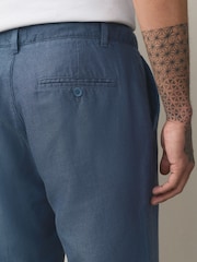 Blue Straight Fit Cotton Linen Blend Chino Trousers - Image 6 of 9