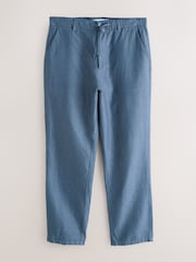 Blue Straight Fit Cotton Linen Blend Chino Trousers - Image 7 of 9