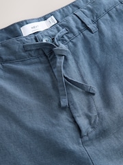 Blue Straight Fit Cotton Linen Blend Chino Trousers - Image 8 of 9