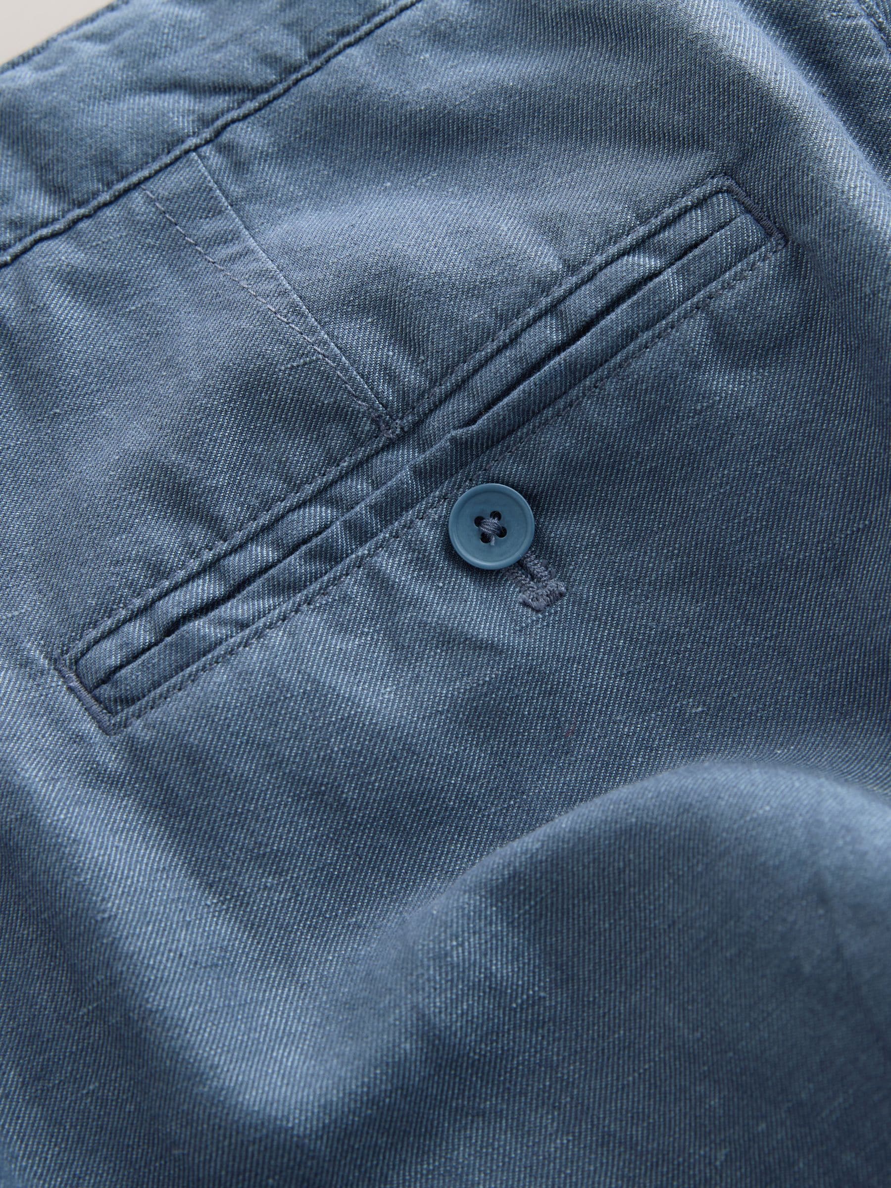 linlin79☆ Buy Blue Straight Fit Cotton Linen Blend Twill Chino Trousers from