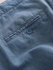 Blue Straight Fit Cotton Linen Blend Chino Trousers - Image 9 of 9