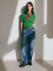 BHOEM Siniset Keskivyötäröiset Suoralahkeiset Denim-farkkuhousut - Kuva 1 / 5