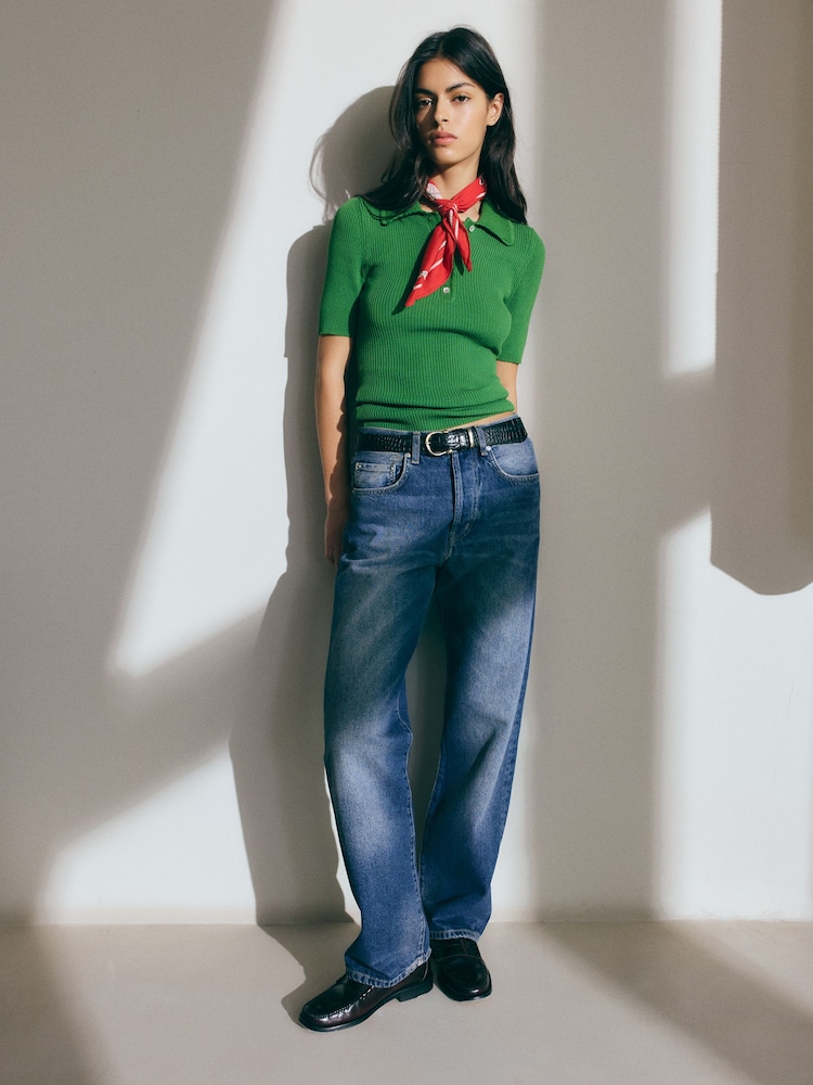 BHOEM Siniset Keskivyötäröiset Suoralahkeiset Denim-farkkuhousut - Kuva 1 / 5