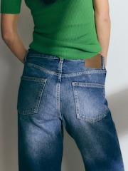 BHOEM Siniset Keskivyötäröiset Suoralahkeiset Denim-farkkuhousut - Kuva 3 / 5