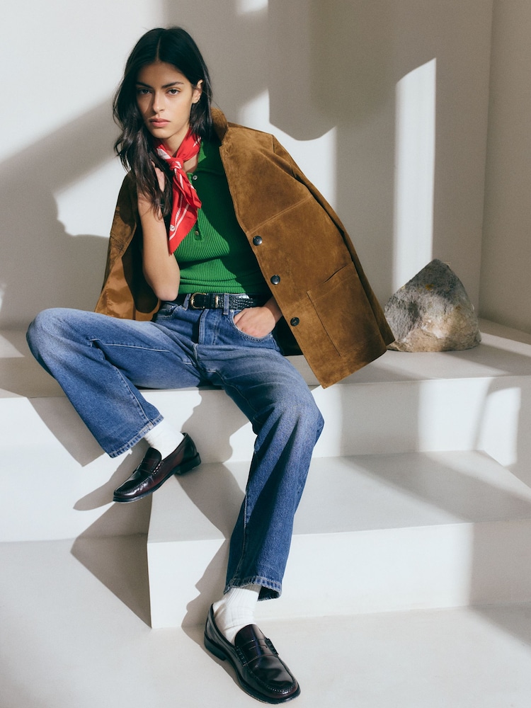 BHOEM Siniset Keskivyötäröiset Suoralahkeiset Denim-farkkuhousut - Kuva 5 / 5