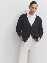 The Set 2 Pack Cable V-Neck Knit Cardigan Chocolate Brown/Cream - Image 1 of 6