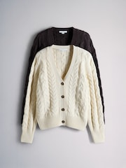 The Set 2 Pack Cable V-Neck Knit Cardigan Chocolate Brown/Cream - Image 2 of 6