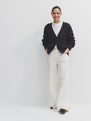 The Set 2 Pack Cable V-Neck Knit Cardigan Chocolate Brown/Cream - Image 3 of 6