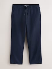 Navy Straight Fit Cotton Linen Blend Chino Trousers - Image 1 of 4