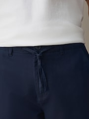 Navy Straight Fit Cotton Linen Blend Chino Trousers - Image 5 of 10