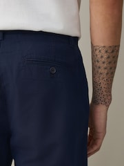 Navy Straight Fit Cotton Linen Blend Chino Trousers - Image 6 of 10