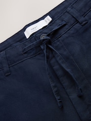 Navy Straight Fit Cotton Linen Blend Chino Trousers - Image 9 of 10