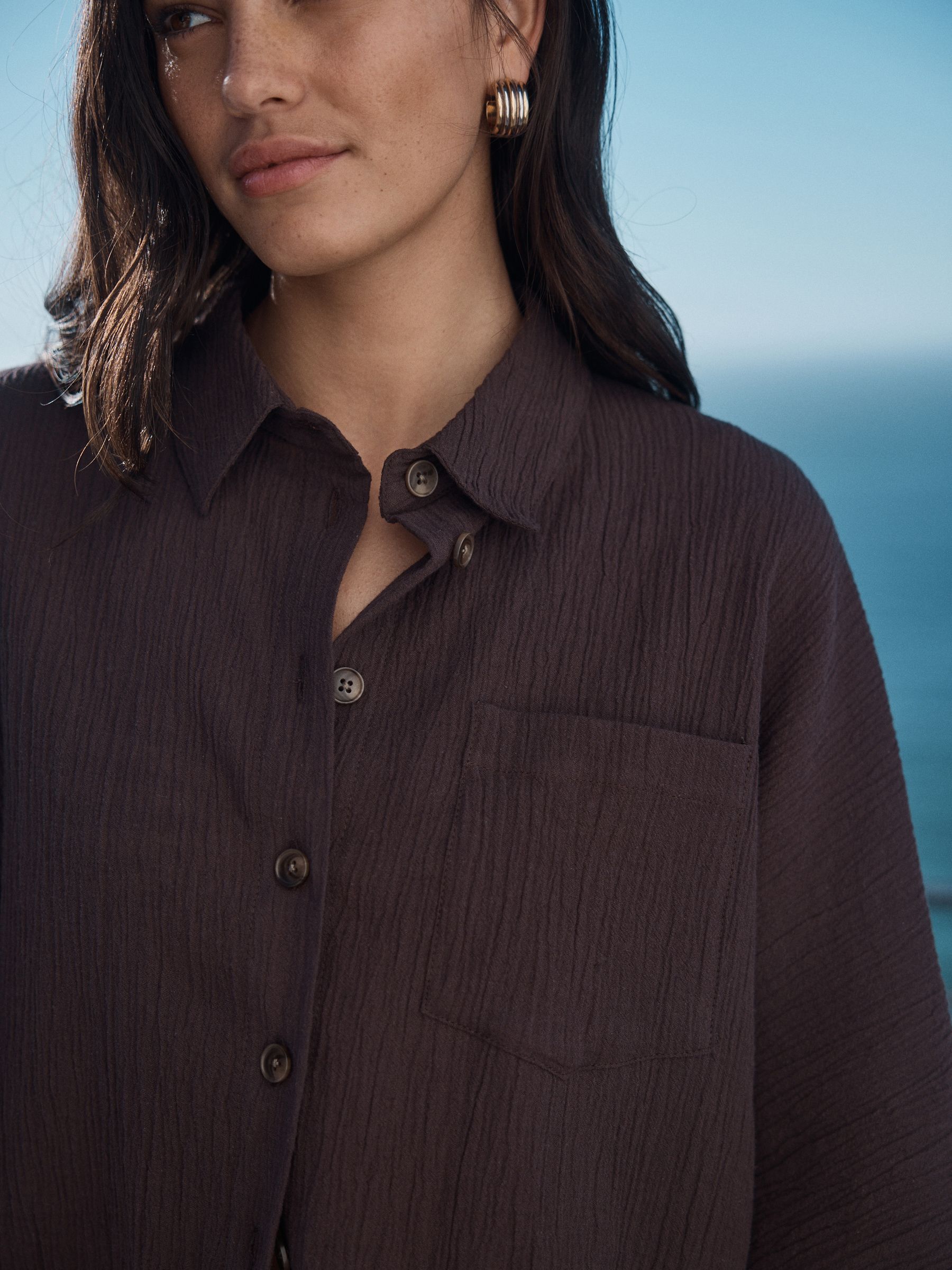 Buy Chocolate Brown Textured Short Sleeve Shirt with Linen from