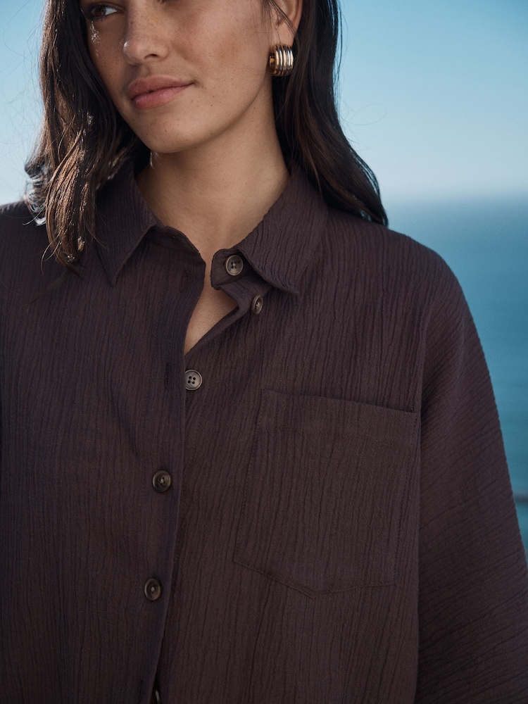 chocolate brown dress shirt Buy Textured Short Sleeve with Linen from Next USA Dentistoflosangeles Style Code:WMN4118-01 summer clearance Hutch + Aza A-Line to in our weekly