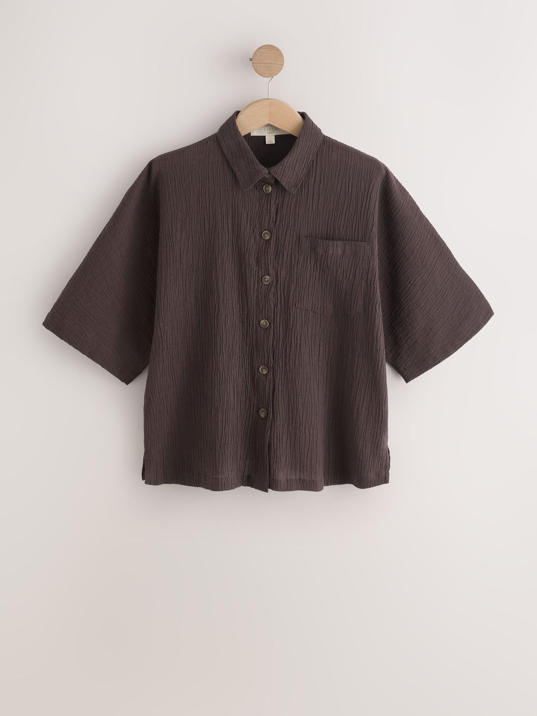 todayful Silky Halfsleeve Shirts ダークブラウン Buy Chocolate Brown Textured Short Sleeve Shirt with Linen from