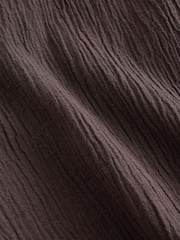 Chocolate Brown Textured Short Sleeve Shirt with Linen - Image 8 of 9