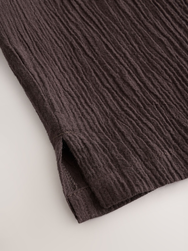 Chocolate Brown Textured Short Sleeve Shirt with Linen - Image 9 of 9 Chocolate Brown Textured Short Sleeve Shirt with Linen - Image 9 of 9