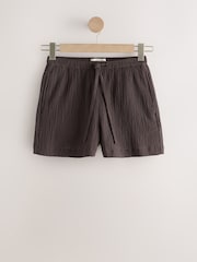 Chocolate Brown Textured Shorts with Linen - Image 1 of 3