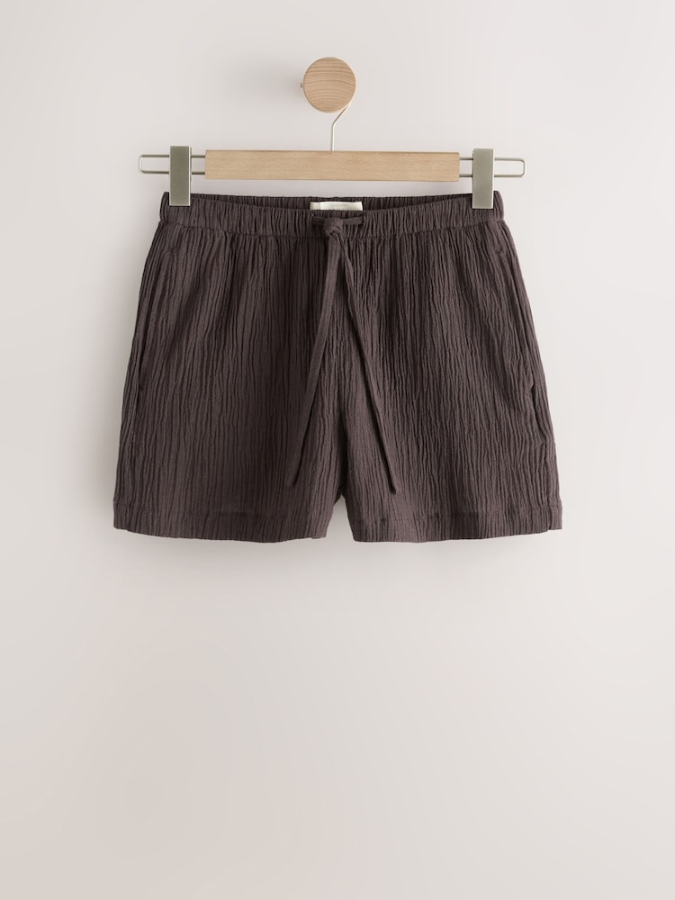 Chocolate Brown Textured Shorts with Linen - Image 1 of 3