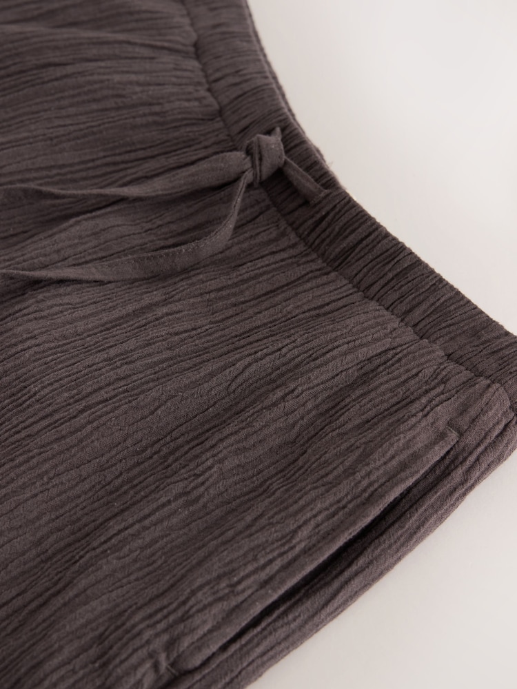 Chocolate Brown Textured Shorts with Linen - Image 2 of 3