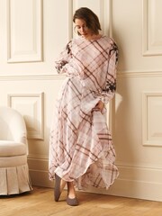 Laura Ashley Pink/Brown Check Co-ord Blouse with Embroidery - Image 1 of 9