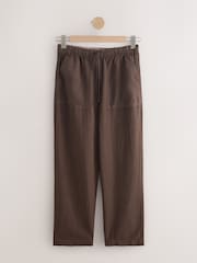 Chocolate Brown Stripe Cotton Linen Blend Barrel Leg Trousers - Image 1 of 3