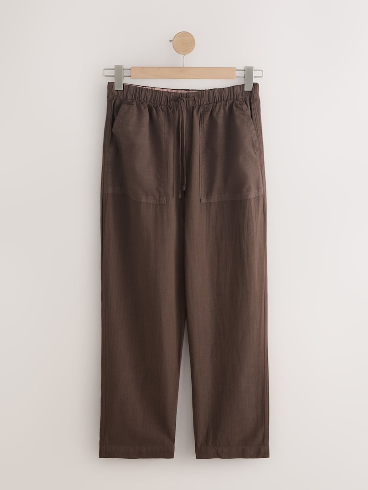 Chocolate Brown Stripe Cotton Linen Blend Barrel Leg Trousers - Image 1 of 3