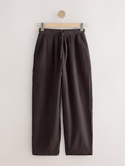 Chocolate Brown Textured Barrel Leg Trousers With Linen - Image 6 of 8